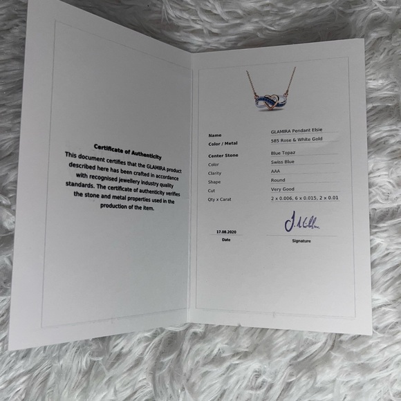 Glamira Infinity Necklace (jewelry) Rose Gold Chain W/ Blue Topaz Center Stones. - Picture 3 of 3